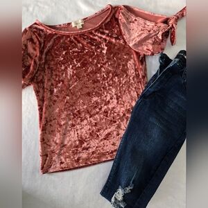 Velvet Pink Bow-Tie Top
